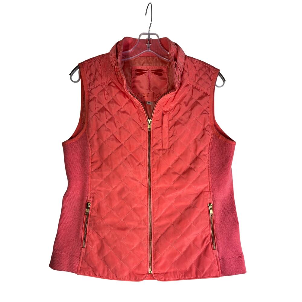 TYLER BOE Women’s Coral Quilted Vest Diamond Stitching Gold-Toned Hardware Med
